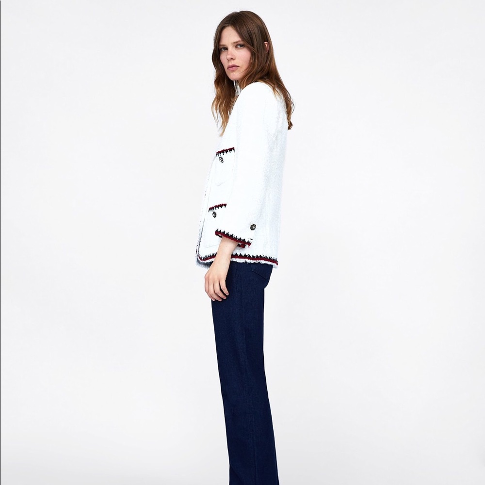 NWT Zara White Tweed Textured Weave Jacket - Picture 3 of 8